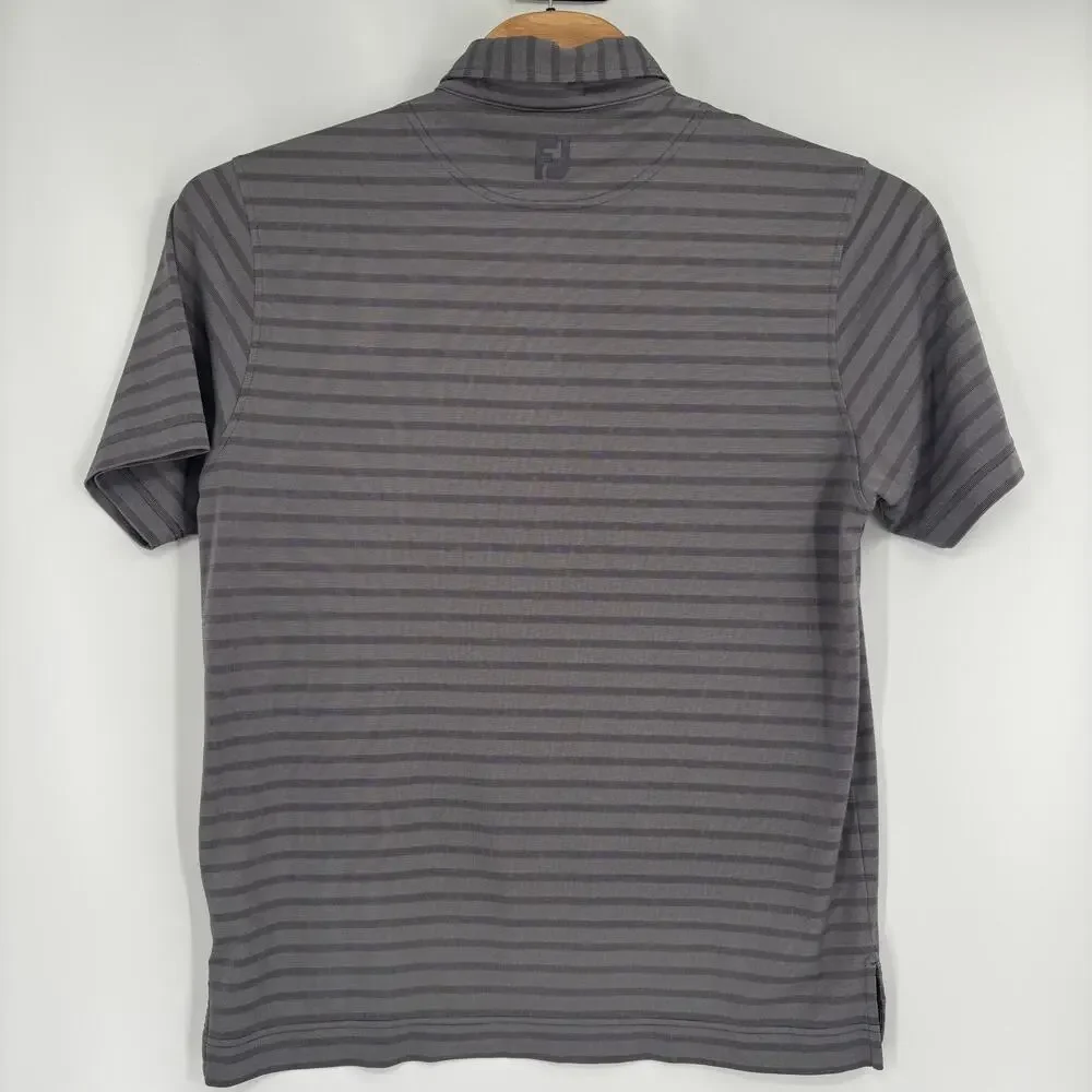 Footjoy Mens Large Gray Striped Short Sleeve‎ Golf Polo Shirt